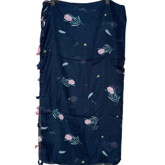 NEW Boho Floral Design Tasseled Rectangle Soft Chic Scarf Large Blue Pink White - Picture 4 of 15